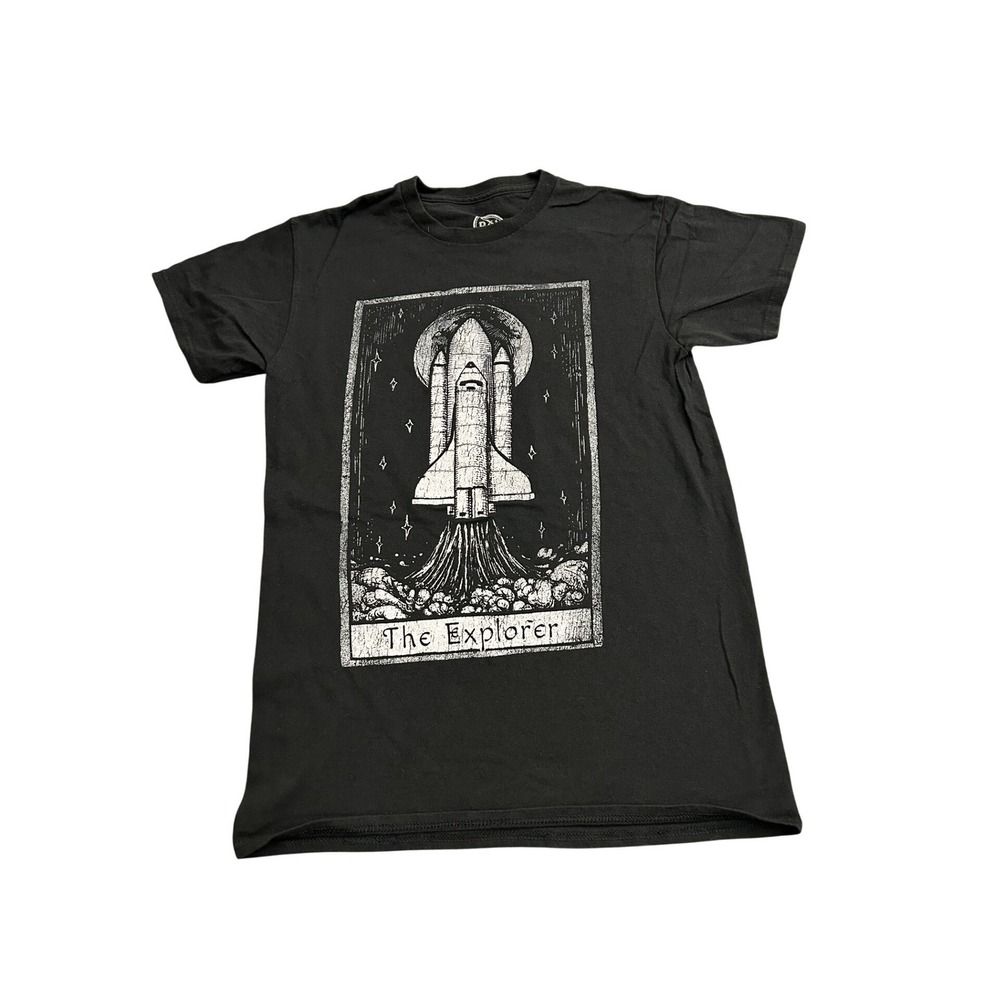 VTG Design By Humans T Shirt Mens Small Black Excellent The Explorer Tarot Space